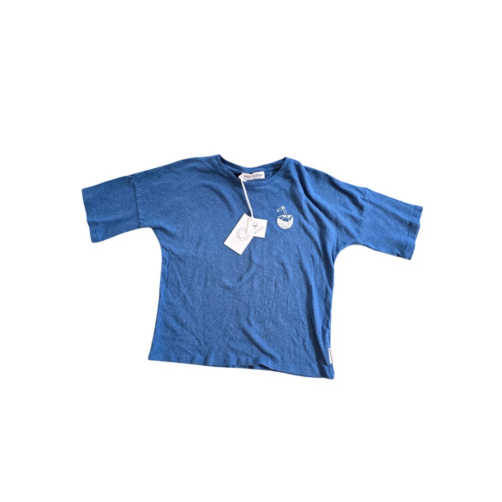 NWT Sproet & Sprout T-Shirt Blue Coconut Graphic Organic Cotton Linen 6 Years